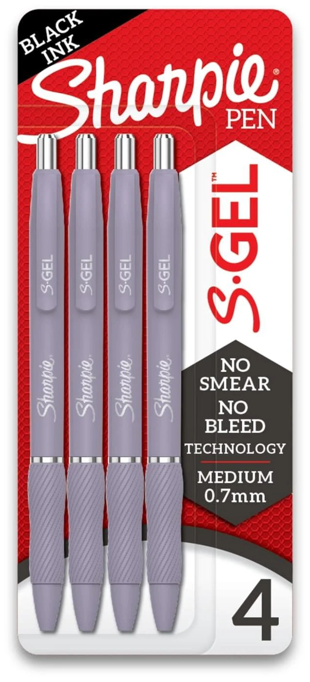 Main image of Sharpie S-Gel Pens, Medium Point (0.7mm), Violet Barrel, Black Ink, 4 Count