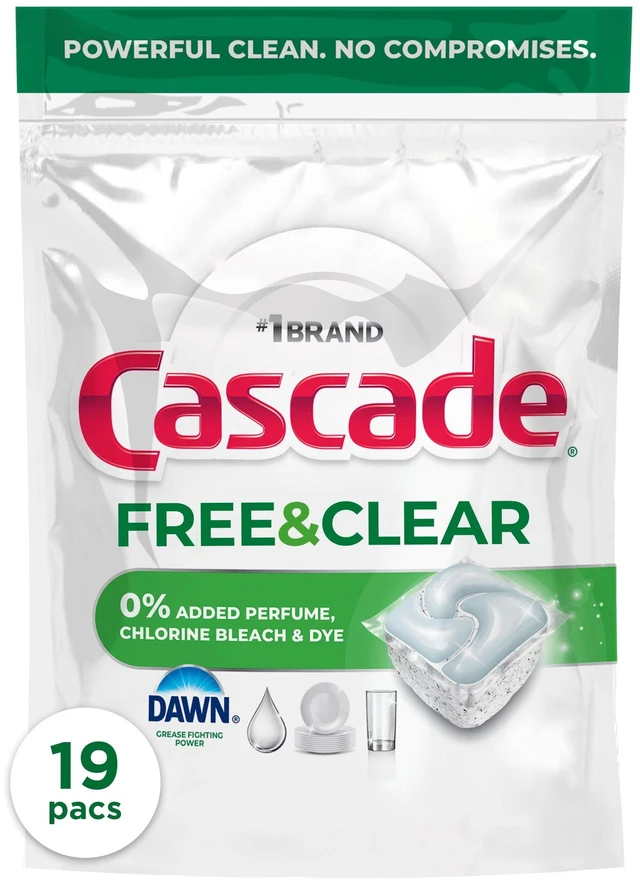 Main image of Cascade Free & Clear Dishwasher Pods, Unscented, 19 Count