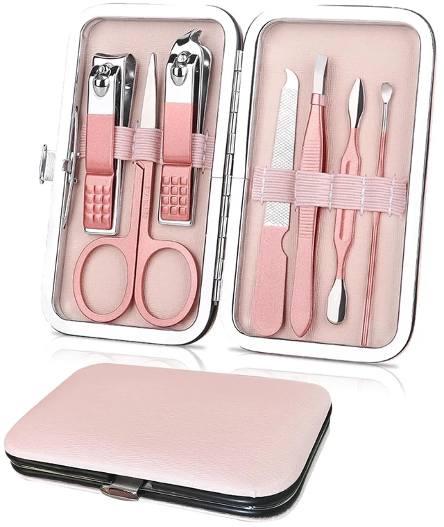 Main image of WOXVM 7-in-1 Professional Manicure Set, Stainless Steel Nail Clippers Scissors Pedicure Kit with Luxurious Travel Case, Portable Grooming Gift for Women