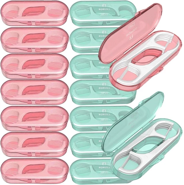 Main image of QUALIALL Travel Dental Floss Pick Case, 14-Pack, Green, Pink