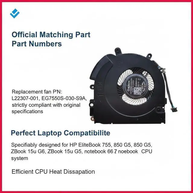 Alt view image 3 of 6 - New CPU Cooling Fan Compatible with HP EliteBook 755 G5 850 G5 850 G6 ZBook 15u G5 ZBook 15u G6, P/N L22307-001 EG75050S1-C030-S9A 6033B0059801 Laptop Cooler