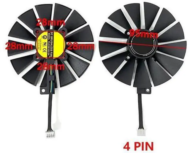 Alt view image 4 of 6 - Replacement Graphics Card GPU Cooling Fan PLD10010S12H (Fan-A), 95mm DC 12V 0.25A 4-Pin PWM Cooler Compatible with ASUS ROG Strix RX 470 RX 570 RX 580 GTX 1050 1050Ti Gaming Graphics Card