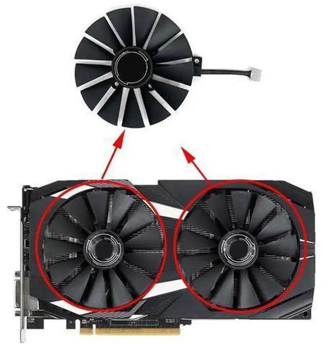 Alt view image 6 of 6 - Replacement Graphics Card GPU Cooling Fan PLD10010S12H (Fan-A), 95mm DC 12V 0.25A 4-Pin PWM Cooler Compatible with ASUS ROG Strix RX 470 RX 570 RX 580 GTX 1050 1050Ti Gaming Graphics Card
