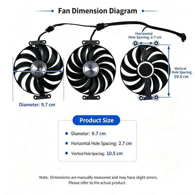 Alt view image 4 of 7 - 97mm Replacement Graphics Card Cooling Fan CF9015H12S T129215SU, DC12V 4Pin PWM GPU Video Card Cooler for ASUS ROG Strix RTX3060 3060Ti 3070 3080 3090 RX6700XT RX6800 Gaming PC Graphics Card