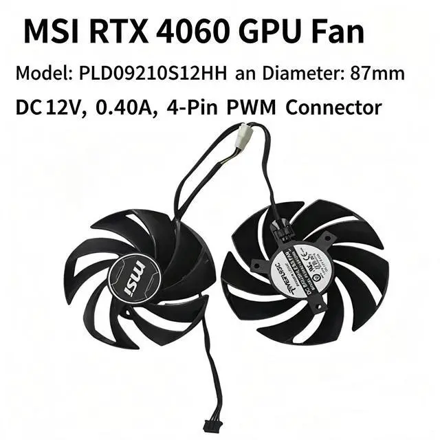 Main image of 87mm GPU Cooling Fan PLD09210S12HH, DC12V 4Pin PWM Video Card Cooler Replacement for MSI RTX 4060,4060Ti,4070 VENTUS 2X OC Graphics Card