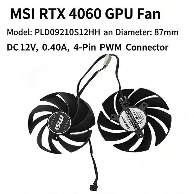 Alt view image 5 of 5 - 87mm GPU Cooling Fan PLD09210S12HH, DC12V 4Pin PWM Video Card Cooler Replacement for MSI RTX 4060,4060Ti,4070 VENTUS 2X OC Graphics Card