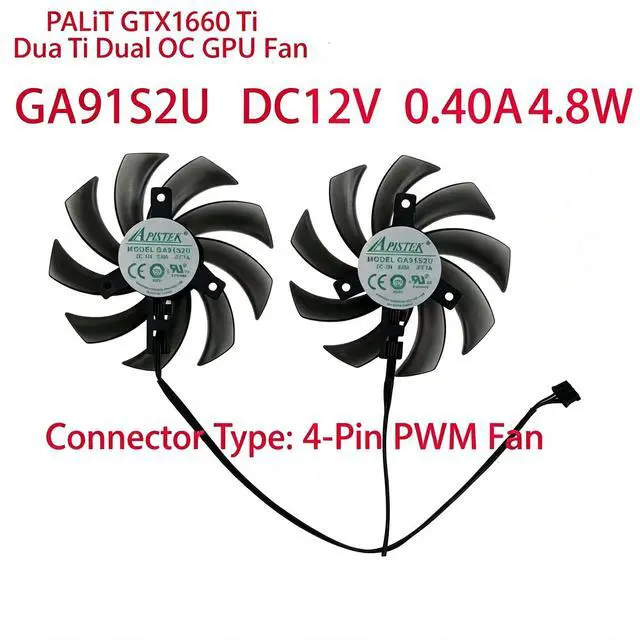 Alt view image 6 of 6 - GPU Cooling Fan Replacement, GA91S2U 85mm DC12V 0.40A 4Pin PWM Graphics Card Cooler Compatible with PALiT RTX2060 RTX2060S GTX1660 GTX1660S GTX1660Ti Dual OC Video Card