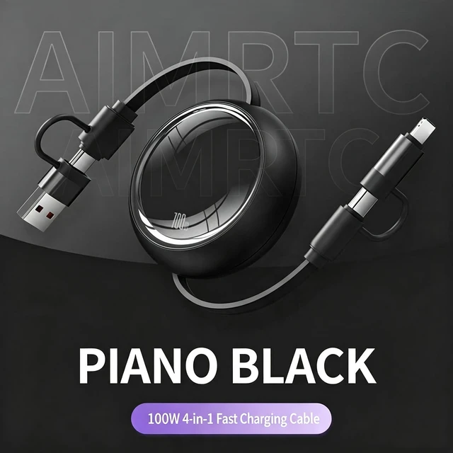 Main image of AJMRTC 4 in 1 Retractable Charging Cable, 100W PD Fast Charging Cord, Interchangeable USB-A USB-C to Lightning Type-C, Portable Travel Car Charger Wire for iPhone, Samsung, MacBook, Android Laptops