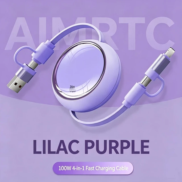Main image of AJMRTC 4 in 1 Retractable Charging Cable, 100W PD Fast Charger Cord USB A/USB C to Type C & Lightning, Portable Multi Charging Cable for iPhone, Android, Laptops, Car Travel