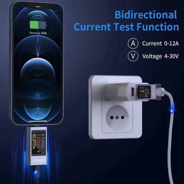 Alt view image 6 of 7 - KWS-2303C USB-C Power Tester 360W, 4-30V 0-12A Bidirectional PD Digital Multimeter, USB Type-C Power Analyzer Voltmeter Ammeter for Testing Chargers, Cables & Power Banks