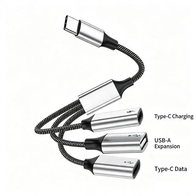 Main image of 3-in-1 USB-C OTG Splitter Hub, Type-C Male to USB-A + Dual Type-C Adapter, PD Pass-Through Charging & Data Transfer, Compatible with Steam Deck, Android Phone, Flash Drive, Type-C Digital Headset