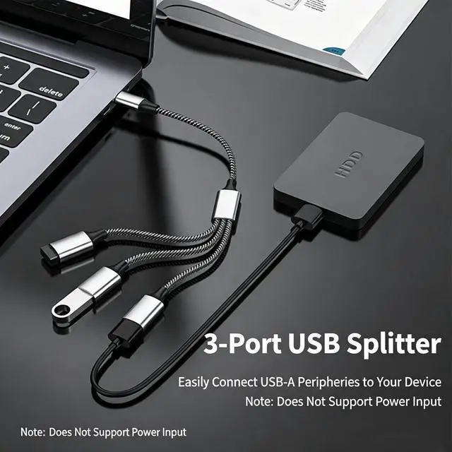 Alt view image 3 of 7 - 3-in-1 USB-C OTG Splitter Hub, Type-C Male to USB-A + Dual Type-C Adapter, PD Pass-Through Charging & Data Transfer, Compatible with Steam Deck, Android Phone, Flash Drive, Type-C Digital Headset