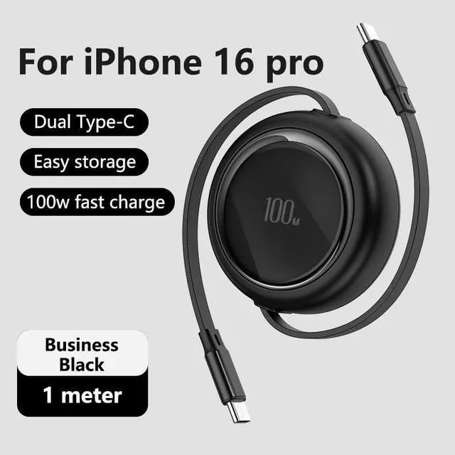 Alt view image 2 of 7 - AJMRTC 100W Retractable USB C to USB C Cable 3.3ft/100cm, 5-Stage Length Preset, Mini Portable Travel Type C Charger Cable for iPhone 16/15 Series MacBook iPad Samsung Galaxy S24 S21 S10 Note 10