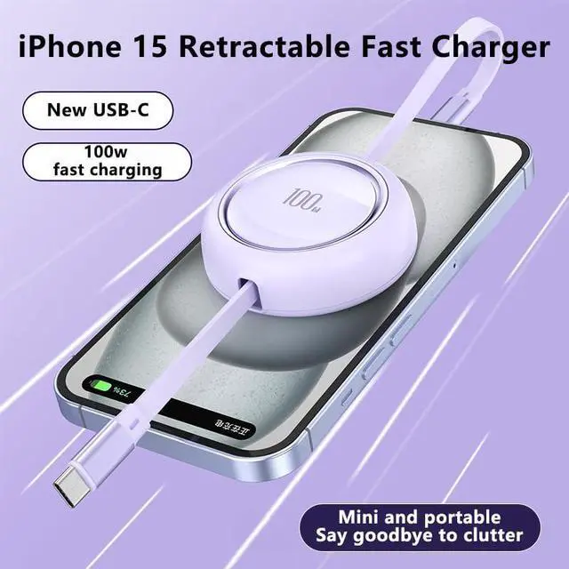 Alt view image 7 of 7 - AJMRTC 100W Retractable USB C to USB C Cable 3.3ft/100cm, 5-Stage Length Preset, Mini Portable Travel Type C Charger Cable for iPhone 16/15 Series MacBook iPad Samsung Galaxy S24 S21 S10 Note 10