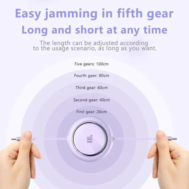 Alt view image 6 of 7 - AJMRTC 100W Retractable USB C to USB C Cable 3.3ft/100cm, 5-Stage Length Preset, Mini Portable Travel Type C Charger Cable for iPhone 16/15 Series MacBook iPad Samsung Galaxy S24 S21 S10 Note 10
