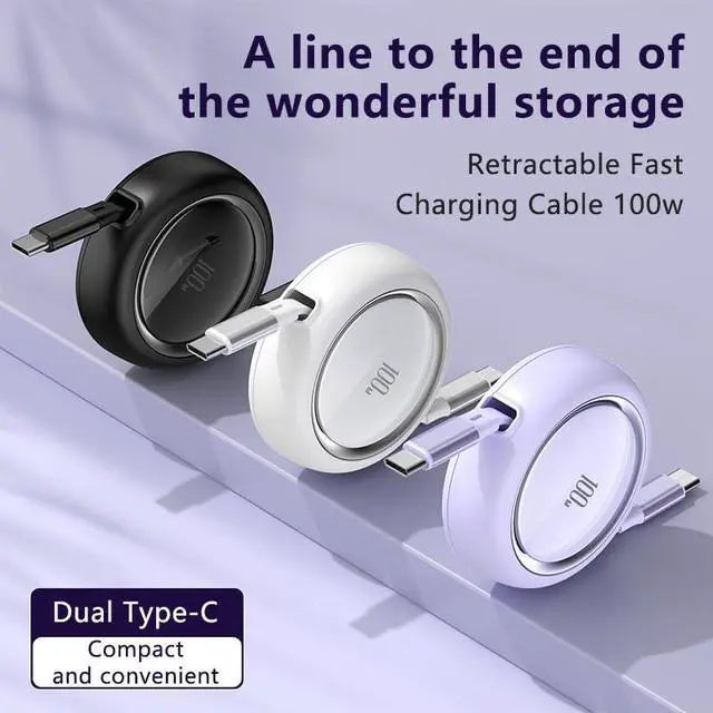 Alt view image 4 of 7 - AJMRTC 100W Retractable USB C to USB C Cable 3.3ft/100cm, 5-Stage Length Preset, Mini Portable Travel Type C Charger Cable for iPhone 16/15 Series MacBook iPad Samsung Galaxy S24 S21 S10 Note 10
