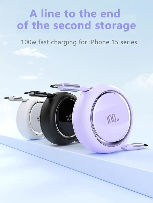 Alt view image 5 of 7 - AJMRTC 100W Retractable USB C to USB C Cable 3.3ft/100cm, 5-Stage Length Preset, Mini Portable Travel Type C Charger Cable for iPhone 16/15 Series MacBook iPad Samsung Galaxy S24 S21 S10 Note 10