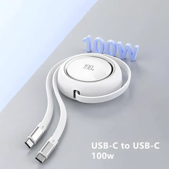Alt view image 3 of 7 - AJMRTC 100W Retractable USB-C to USB-C Cable 3.3ft/100cm, 4 Adjustable Length Presets, Portable Travel Type C Fast Charging Cord for iPhone 16/15 MacBook iPad Samsung Galaxy S24 S21 Note10(Whit)