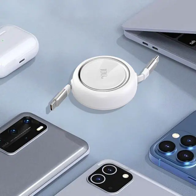 Alt view image 4 of 7 - AJMRTC 100W Retractable USB-C to USB-C Cable 3.3ft/100cm, 4 Adjustable Length Presets, Portable Travel Type C Fast Charging Cord for iPhone 16/15 MacBook iPad Samsung Galaxy S24 S21 Note10(Whit)