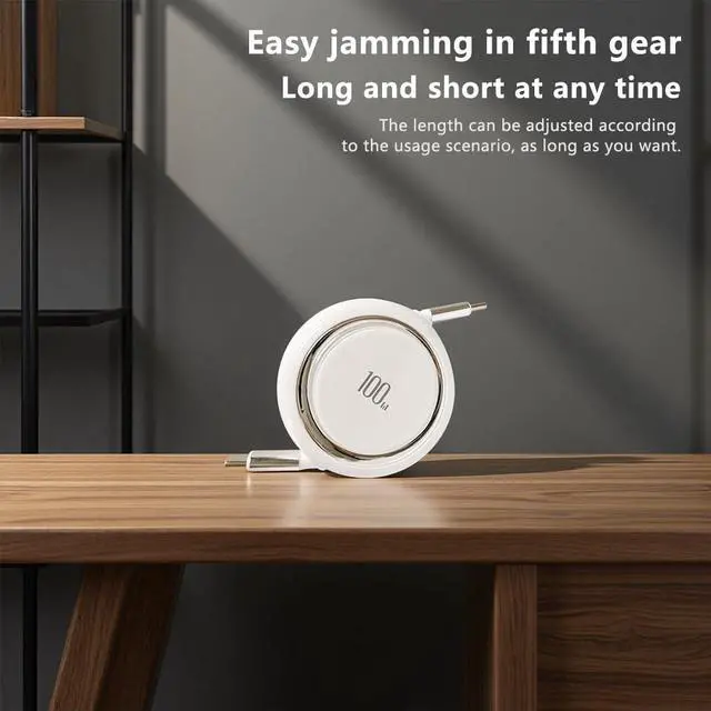 Alt view image 5 of 7 - AJMRTC 100W Retractable USB-C to USB-C Cable 3.3ft/100cm, 4 Adjustable Length Presets, Portable Travel Type C Fast Charging Cord for iPhone 16/15 MacBook iPad Samsung Galaxy S24 S21 Note10(Whit)