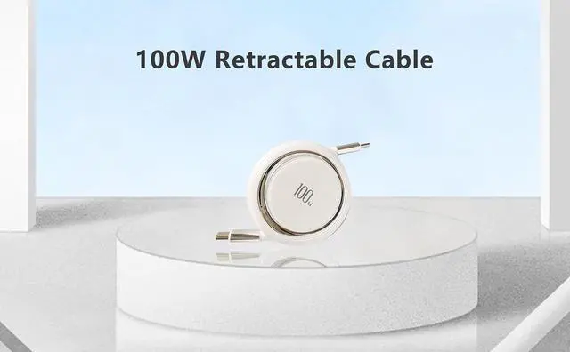 Alt view image 2 of 7 - AJMRTC 100W Retractable USB-C to USB-C Cable 3.3ft/100cm, 4 Adjustable Length Presets, Portable Travel Type C Fast Charging Cord for iPhone 16/15 MacBook iPad Samsung Galaxy S24 S21 Note10(Whit)