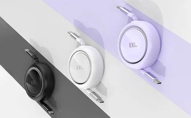 Alt view image 7 of 7 - AJMRTC 100W Retractable USB-C to USB-C Cable 3.3ft/100cm, 4 Adjustable Length Presets, Portable Travel Type C Fast Charging Cord for iPhone 16/15 MacBook iPad Samsung Galaxy S24 S21 Note10(Whit)