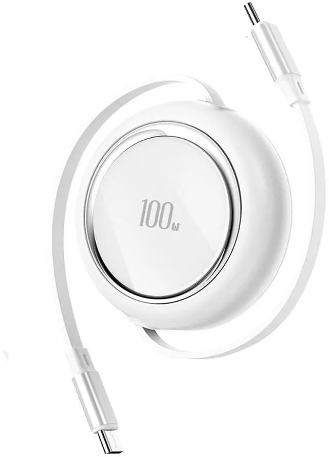 Main image of AJMRTC 100W Retractable USB-C to USB-C Cable 3.3ft/100cm, 4 Adjustable Length Presets, Portable Travel Type C Fast Charging Cord for iPhone 16/15 MacBook iPad Samsung Galaxy S24 S21 Note10(Whit)