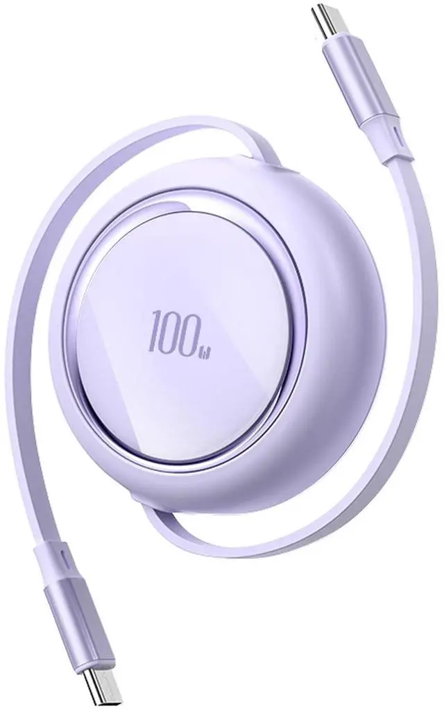 Main image of AJMRTC 100W Retractable USB-C to USB-C Cable 3.3ft/100cm, 4 Adjustable Length Presets, Mini Portable Travel Type C Fast Charging Cord for iPhone 16/15 MacBook iPad Samsung Galaxy S24 S21 Note10, Purpl