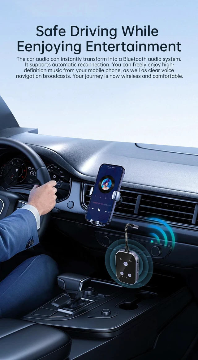 Alt view image 6 of 7 - AJMRTC 2in1 Bluetooth 6.0 Transmitter Receiver, 3.5mm AUX TX/RX Wireless Audio Adapter,10M Range for Airplane Car TV Switch Headphones Speakers, Builtin 300mAh Battery