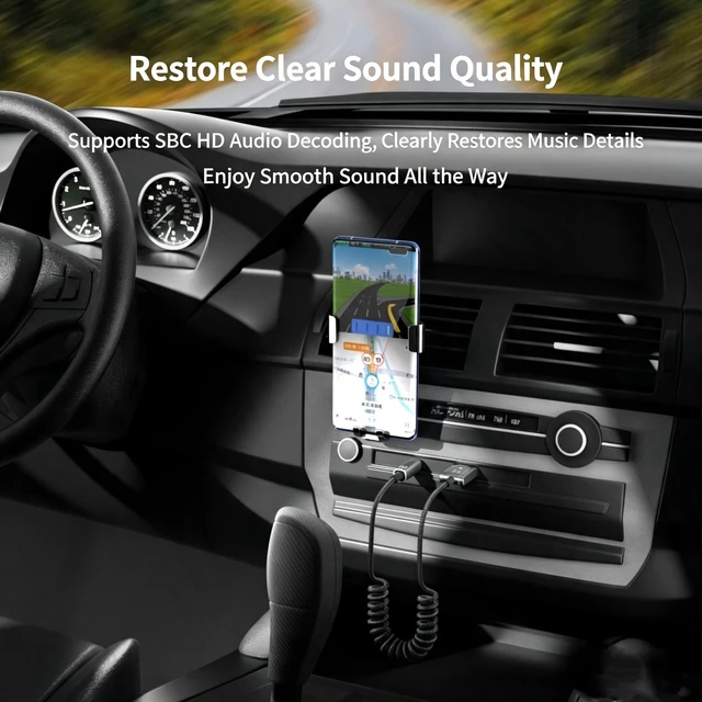 Alt view image 4 of 7 - AJMRTC Bluetooth 5.3 Car AUX Receiver, USB Powered Wireless Audio Adapter with Microphone for HandsFree Call, 50cm Coiled Braided Cord 10M Range Lossless Music for Car Stereo Phone Wired Speaker
