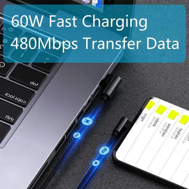 Alt view image 6 of 7 - AJMRTC Dual 90° USBC to USBC Cable 2M/6.6FT, 60W PD Fast Charging Data Sync Nylon Braided Cord for Gaming, Samsung Android Phone iPad Tablet Laptop Switch USBC Devices