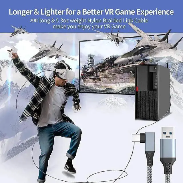 Alt view image 4 of 7 - AJMRTC VR Link Cable 20FT/6M Braided, USB 3.2 Type A to USBC High Speed Data Transfer Fast Charging Cord for Meta Quest 3/3S/2/1 VR Headset, PC Steam Virtual Reality Gaming Accessories