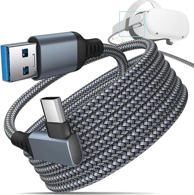 Main image of AJMRTC VR Link Cable 16.4FT/5M Braided, USB3.2 A to C 5Gbps HighSpeed Data Transfer Fast Charging Cord for Meta Quest 3/3S/2/1 VR Headset, PC Steam VR Gaming
