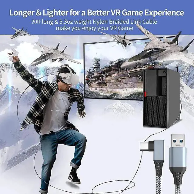 Alt view image 7 of 7 - VR Link Cable 10FT/3M Braided, USB3.2 AtoC 5Gbps HighSpeed Data Transfer Fast Charging Cord for Meta Quest 3/3S/2/1 VR Headset, PC Steam VR Gaming