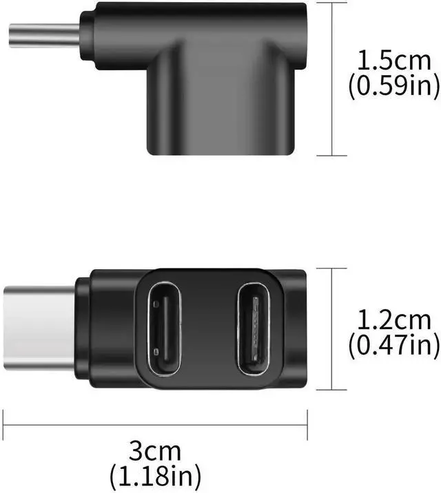 Alt view image 2 of 7 - AJMRTC LShaped 2in1 USBC Splitter Adapter, Dual TypeC Port Hub 100W PD Fast Charging, USB3.1 10Gbps Data 4K@60Hz Video Output for Laptop Tablet Phone