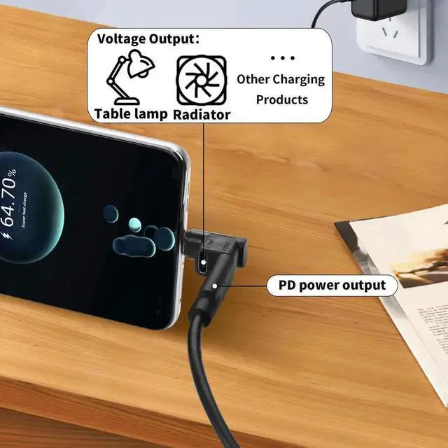 Alt view image 6 of 7 - AJMRTC LShaped 2in1 USBC Splitter Adapter, Dual TypeC Port Hub 100W PD Fast Charging, USB3.1 10Gbps Data 4K@60Hz Video Output for Laptop Tablet Phone