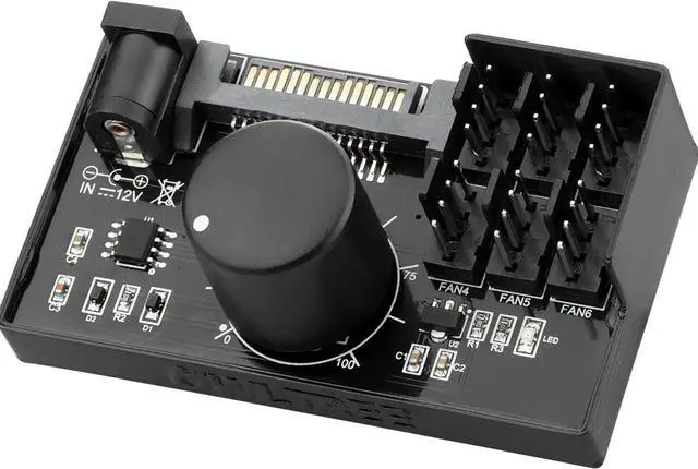 Alt view image 6 of 6 - AJMRTC 6Port 4Pin PWM Fan Controller Hub, Manual Knob PC Fan Speed Regulator, SATA & DC 5525 Dual Power Input, 12V Max 5A 60W Output for Desktop PC Case Cooling Fans