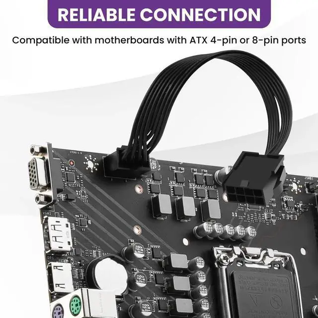 Alt view image 2 of 7 - 2 Pack EPS 8 Pin (4+4) CPU ATX Power Extension Cable, 11.8 Inch(30CM) Motherboard CPU 8Pin Male to Female Power Cord, ATX EPS 4+4 Pin Extension Wire for Desktop Motherboard CPU Power Supply