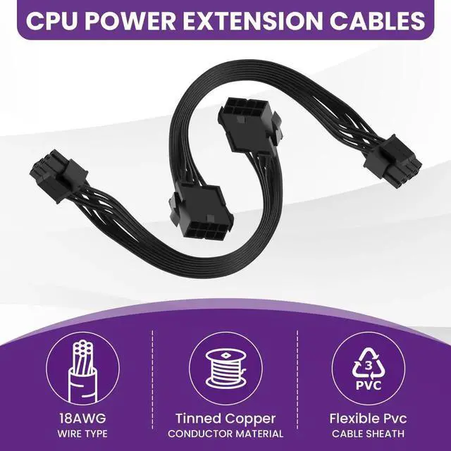 Alt view image 4 of 7 - 2 Pack EPS 8 Pin (4+4) CPU ATX Power Extension Cable, 11.8 Inch(30CM) Motherboard CPU 8Pin Male to Female Power Cord, ATX EPS 4+4 Pin Extension Wire for Desktop Motherboard CPU Power Supply