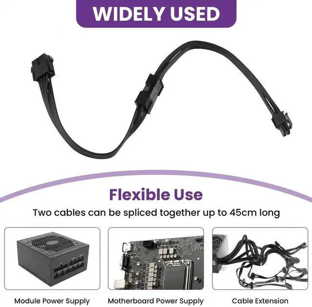 Alt view image 3 of 7 - 2 Pack EPS 8 Pin (4+4) CPU ATX Power Extension Cable, 11.8 Inch(30CM) Motherboard CPU 8Pin Male to Female Power Cord, ATX EPS 4+4 Pin Extension Wire for Desktop Motherboard CPU Power Supply
