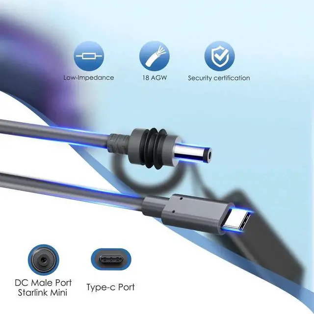 Alt view image 7 of 7 - AJMRTC Starlink Mini Power Cable 6.6FT/2M, USB TypeC to DC Waterproof Outdoor Cord with PD Chip, 100W+ for Power Bank PD Charger, RV Camping OffGrid Starlink Mini Accessories