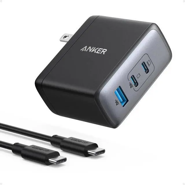 Alt view image 4 of 7 - 100W GaN 3Port USB Charger Block, Foldable Plug Wall Charger(2 USBC +1 USBA), PD Fast Charging Kit with 1.5M 100W USBC to C Cable & Bonus 1M CC Cord for Laptop, Phone, Tablet