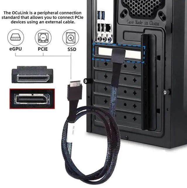 Alt view image 4 of 7 - AJMRTC OCuLink SFF8611 4i Male to Male Extension Cable 100CM, PCIe 4.0 x4 64Gbps High Speed Data Cord, Compatible with eGPU External Graphics Card, GPD Win Max2, NVMe SSD Expansion