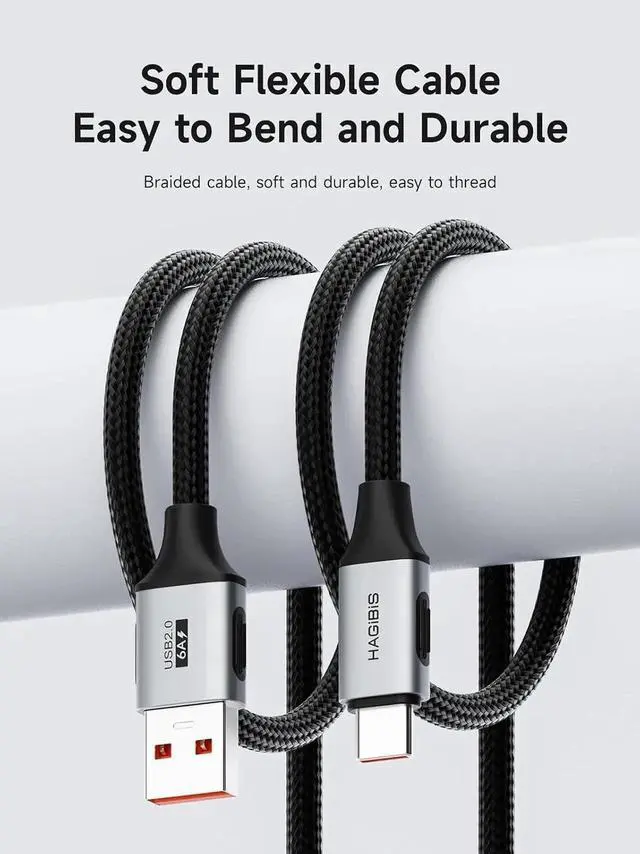 Alt view image 2 of 7 - AJMRTC 0.8ft USB A to USBC Braided 6A Fast Charging Cable, 480Mbps Data Sync PD Power Delivery Cord, Android Auto & Carplay Compatible for iPhone 17 16 15 Pro Max, Samsung, Pixel, USBC Phones
