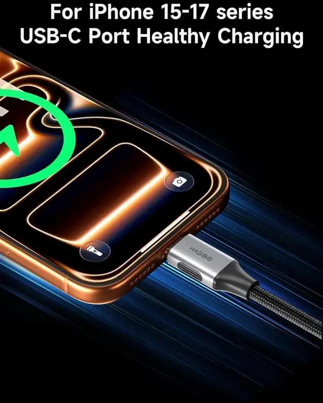Alt view image 3 of 7 - AJMRTC 0.8ft USB A to USBC Braided 6A Fast Charging Cable, 480Mbps Data Sync PD Power Delivery Cord, Android Auto & Carplay Compatible for iPhone 17 16 15 Pro Max, Samsung, Pixel, USBC Phones