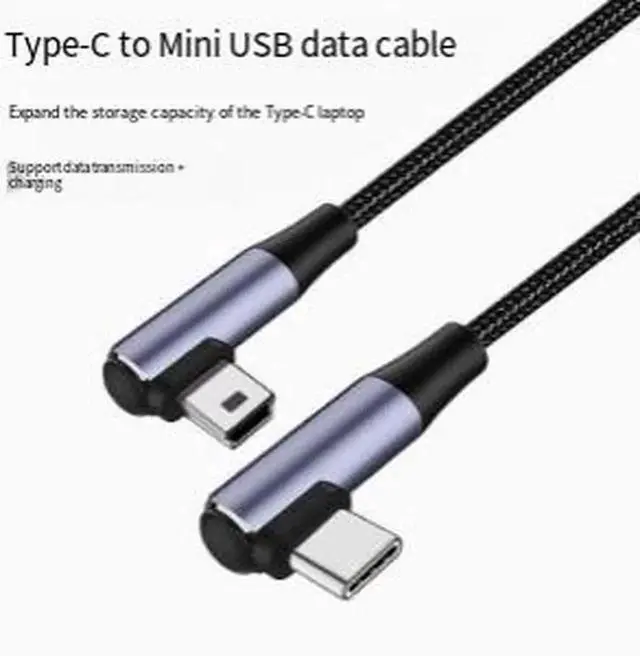 Alt view image 2 of 3 - AJMRTC Dual Right Angle USBC to Mini USB Cable, 90 Degree USBC Male to MiniB Male Braided Data Cord for Cameras, Laptops and MiniB Portable Electronic Devices