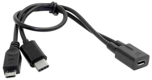 Alt view image 5 of 7 - AJMRTC USBC to Micro USB Adapter Cable, 2Port Splitter Extension Cord, 28 AWG Wire Gauge, USB 3.1 Micro USB Male to Micro USB Female Black Cable for Charging and Data Sync MicroB Devices