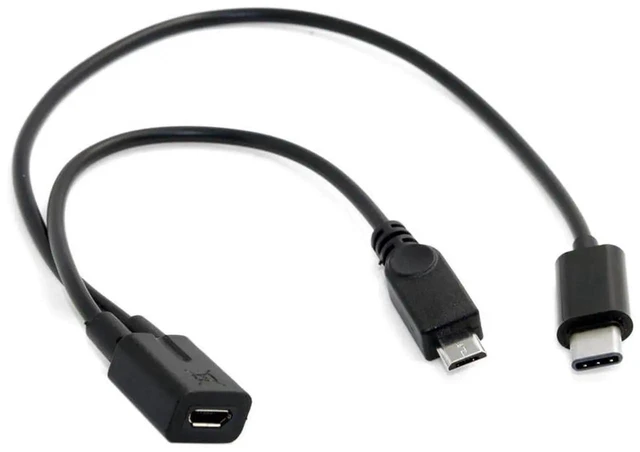 Alt view image 2 of 7 - AJMRTC USBC to Micro USB Adapter Cable, 2Port Splitter Extension Cord, 28 AWG Wire Gauge, USB 3.1 Micro USB Male to Micro USB Female Black Cable for Charging and Data Sync MicroB Devices