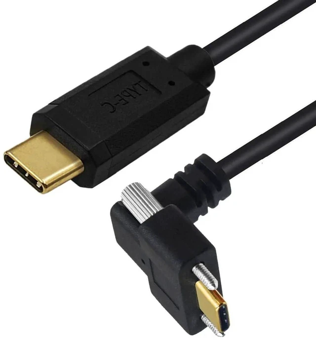 Main image of AJMRTC 90Degree Angled ScrewLock USBC to USBC Extension Cable, USBC Male to Male Fast Charging & Data Transfer Cord for Industrial Camera, Docking Station and ScrewMount USBC Devices