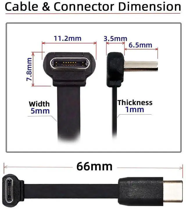 Alt view image 6 of 7 - AJMRTC UltraSlim Flat USBC to USBC Cable, 90Degree UpDown Angled USB2.0 65W PD Fast Charging & 480Mbps Data Transfer Cord for Laptop, Tablet and USBC Smart Phones